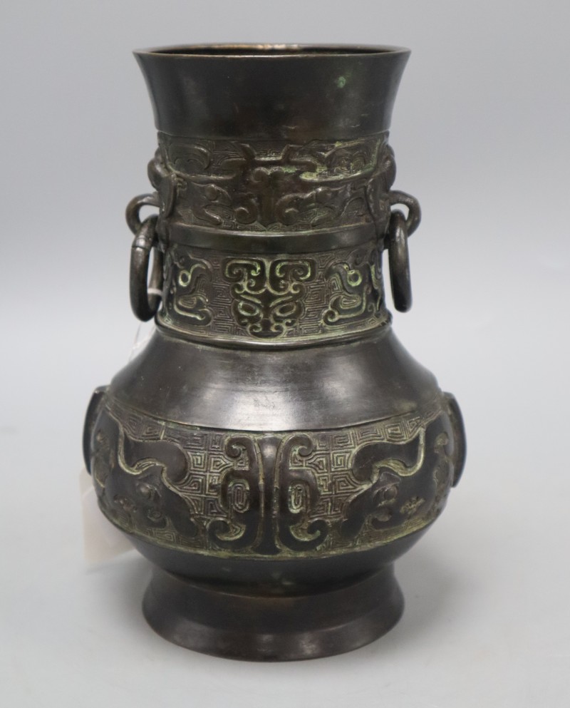 A 17th/18th century Chinese bronze archaic style vase, height 21.5cm